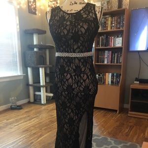 Black and Cream Beaded Evening Gown